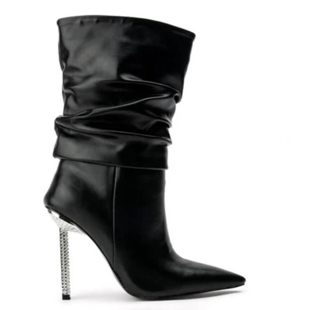 AZALEA WANG JAYLA SLOUCH STILETTO BOOTIE BLACK - 10 Akira Rhinestones Crystals